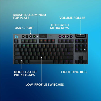 Alternate-Image6 Image for Logitech G915 X LIGHTSPEED TKL Low-Profile Wireless Gaming Keyboard, Double-Shot PBT Keycaps, Fully Programmable Keys, RGB Backlighting, Sleek Aluminum Finishing, GL Red Linear - PC/Mac