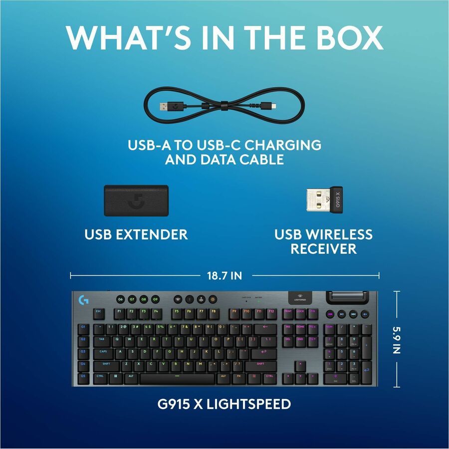 Alternate-Image8 Image for Logitech G915 X LIGHTSPEED Low-Profile Wireless Gaming Keyboard, Double-Shot PBT Keycaps, Fully Programmable Keys, RGB Backlighting, Sleek Aluminum Finishing, GL Red Linear Switches - PC/Mac