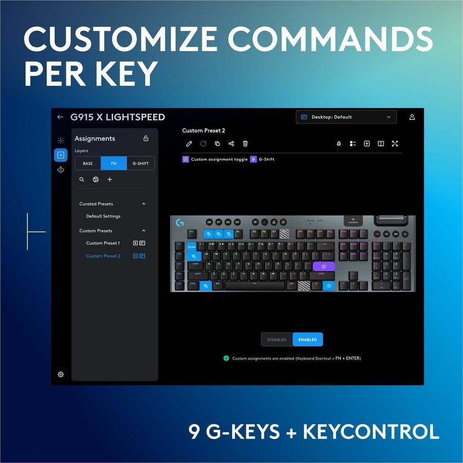 Alternate-Image4 Image for Logitech G915 X LIGHTSPEED Low-Profile Wireless Gaming Keyboard, Double-Shot PBT Keycaps, Fully Programmable Keys, RGB Backlighting, Sleek Aluminum Finishing, GL Red Linear Switches - PC/Mac