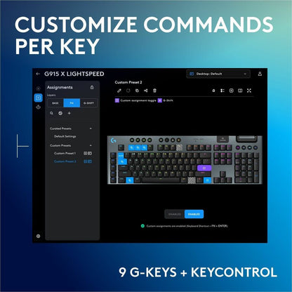 Alternate-Image4 Image for Logitech G915 X LIGHTSPEED Low-Profile Wireless Gaming Keyboard, Double-Shot PBT Keycaps, Fully Programmable Keys, RGB Backlighting, Sleek Aluminum Finishing, GL Brown Tactile Switches - PC/Mac