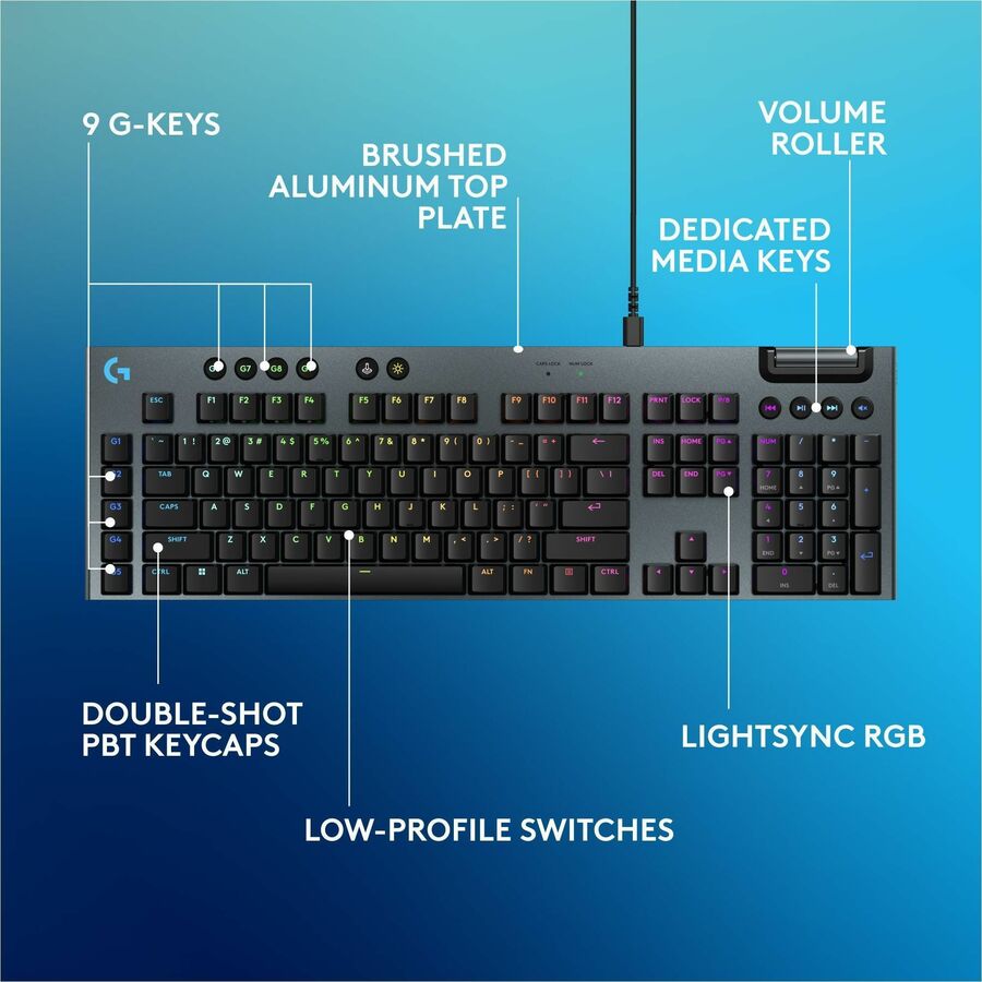 Alternate-Image5 Image for Logitech G915 X Low-Profile Wired Mechanical Gaming Keyboard, Double-Shot PBT Keycaps, Fully Programmable Keys, RGB Lighting, Aluminum Finish, GL Red Linear Switches - PC/Mac
