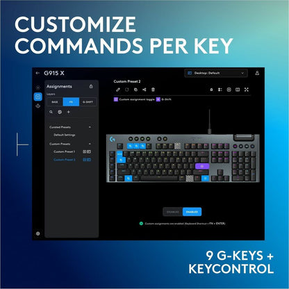 Alternate-Image3 Image for Logitech G915 X Low-Profile Wired Mechanical Gaming Keyboard, Double-Shot PBT Keycaps, Fully Programmable Keys, RGB Lighting, Aluminum Finish, GL Red Linear Switches - PC/Mac