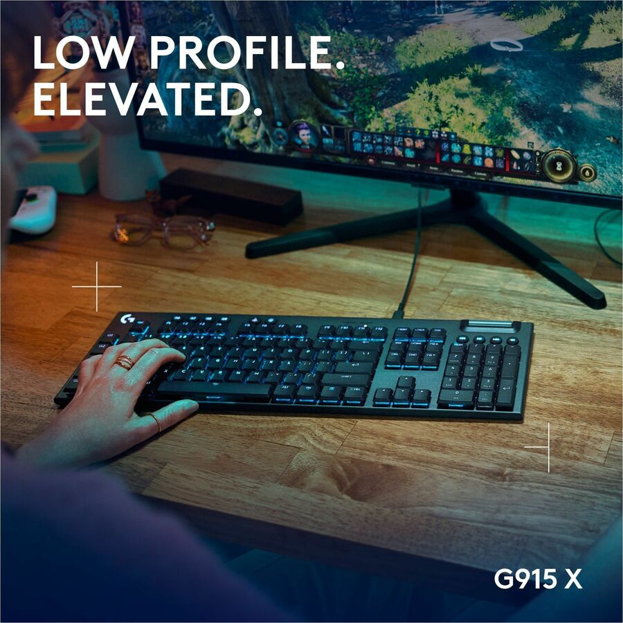 Alternate-Image1 Image for Logitech G915 X Low-Profile Wired Mechanical Gaming Keyboard, Double-Shot PBT Keycaps, Fully Programmable Keys, RGB Lighting, Aluminum Finish, GL Brown Tactile Switches - PC/Mac