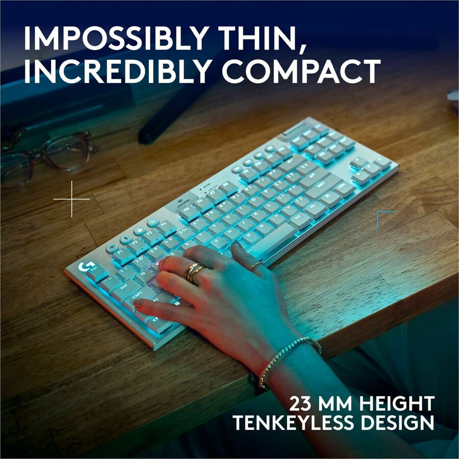 Alternate-Image8 Image for Logitech G915 X LIGHTSPEED TKL Low-Profile Wireless Gaming Keyboard, Double-Shot PBT Keycaps, Fully Programmable Keys, RGB Backlighting, Sleek Aluminum Finishing, GL Brown Tactile - PC/Mac (White)