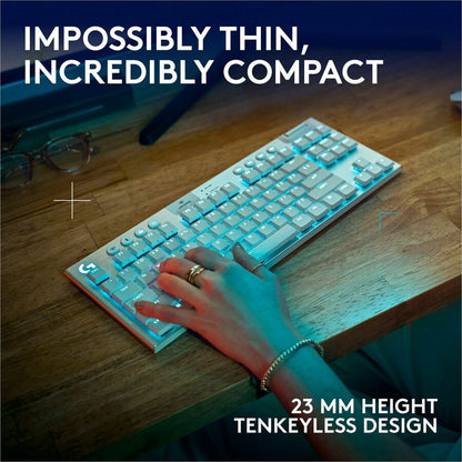 Alternate-Image8 Image for Logitech G915 X LIGHTSPEED TKL Low-Profile Wireless Gaming Keyboard, Double-Shot PBT Keycaps, Fully Programmable Keys, RGB Backlighting, Sleek Aluminum Finishing, GL Brown Tactile - PC/Mac (White)