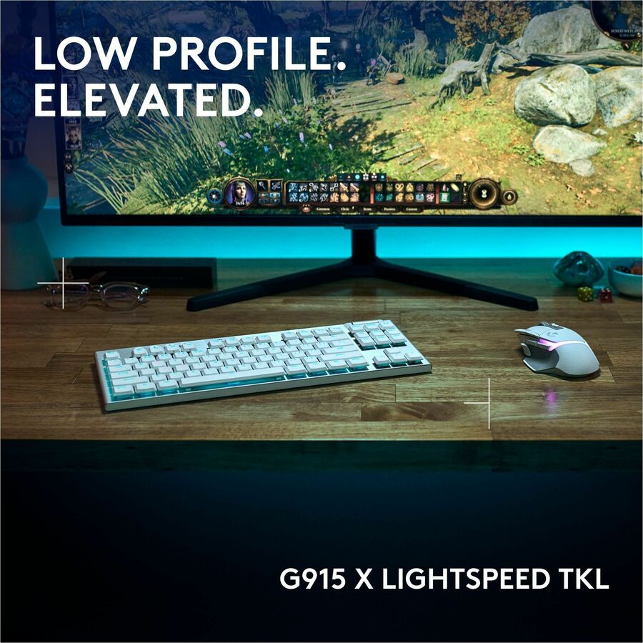 Alternate-Image7 Image for Logitech G915 X LIGHTSPEED TKL Low-Profile Wireless Gaming Keyboard, Double-Shot PBT Keycaps, Fully Programmable Keys, RGB Backlighting, Sleek Aluminum Finishing, GL Brown Tactile - PC/Mac (White)