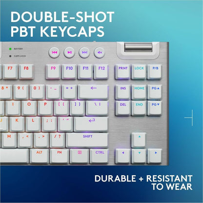 Alternate-Image2 Image for Logitech G915 X LIGHTSPEED TKL Low-Profile Wireless Gaming Keyboard, Double-Shot PBT Keycaps, Fully Programmable Keys, RGB Backlighting, Sleek Aluminum Finishing, GL Brown Tactile - PC/Mac (White)