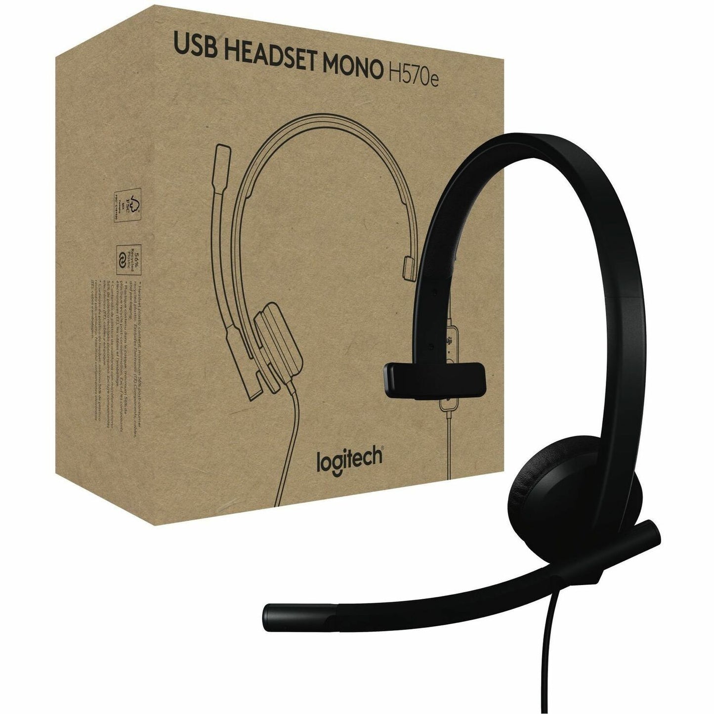 Main Image for Logitech H570e USB Wired Mono Headset, USB-C, Noise-Canceling Mics, Inline Controls, Certified for Microsoft Teams, Black
