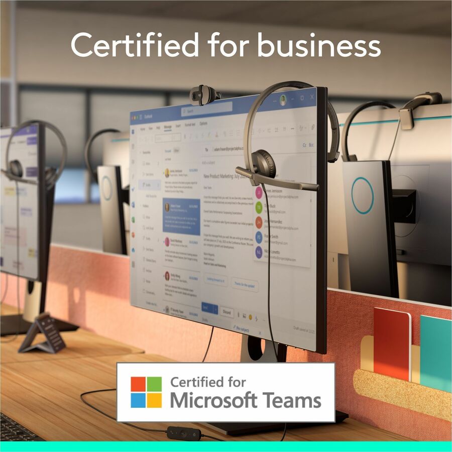 Alternate-Image1 Image for Logitech H570e USB Wired Mono Headset, USB-C, Noise-Canceling Mics, Inline Controls, Certified for Microsoft Teams, Black