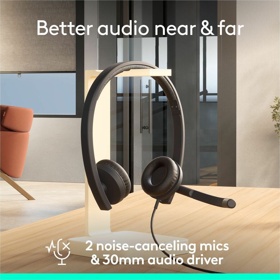 Alternate-Image2 Image for Logitech H570e USB Wired Stereo Headset, USB-A, Noise-Canceling Mics, Inline Controls, Certified for Microsoft Teams, Black