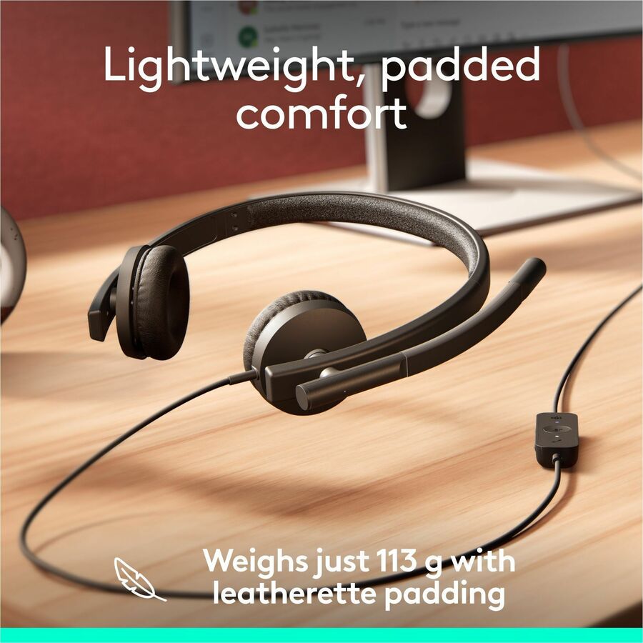 Alternate-Image4 Image for Logitech H570e USB Wired Stereo Headset, USB-A, Noise-Canceling Mics, Inline Controls, Certified for Microsoft Teams, Black