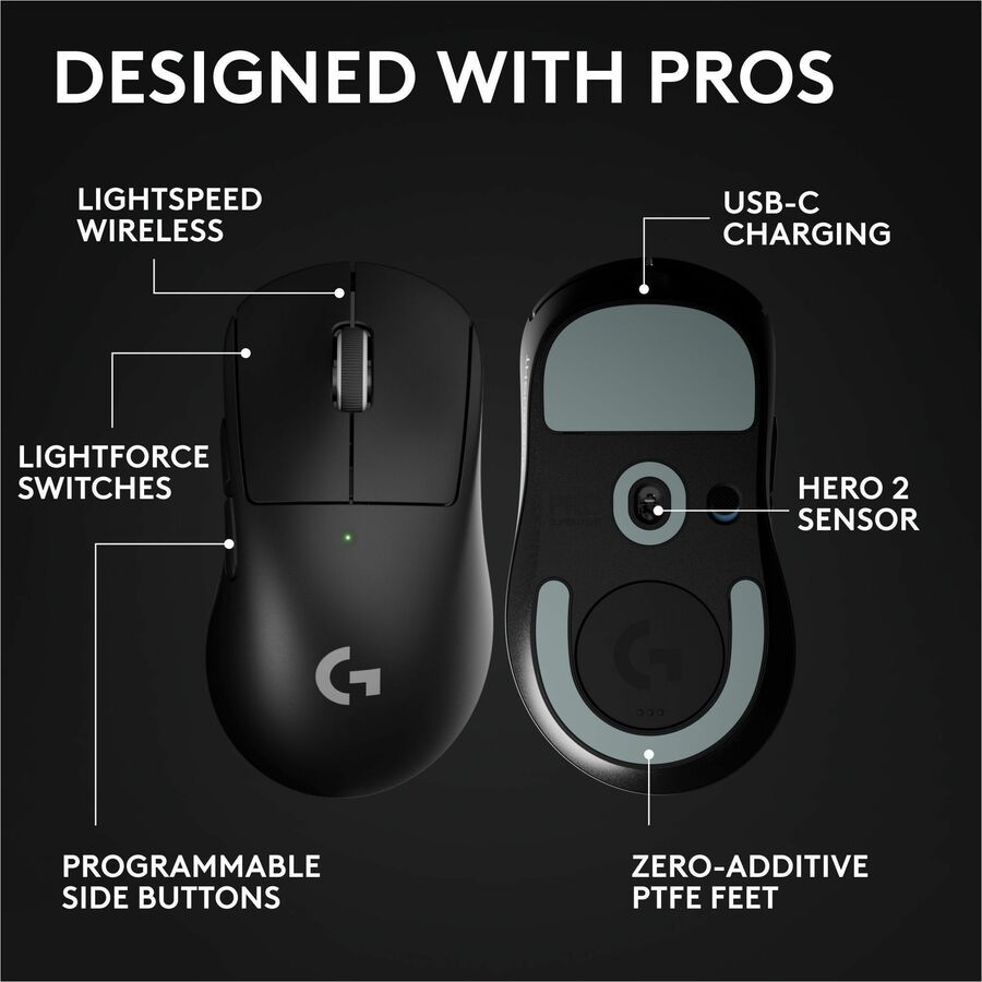 Alternate-Image5 Image for Logitech G PRO X SUPERLIGHT 2 DEX LIGHTSPEED Wireless Gaming Mouse, 60g Pro-Grade Lightweight Mouse With 5 Programmable Buttons, 32k DPI Sensor, USB-C Charging, for PC/Mac - Black