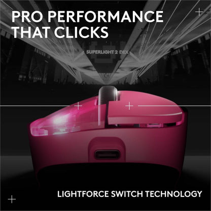 Alternate-Image6 Image for Logitech G PRO X SUPERLIGHT 2 DEX LIGHTSPEED Wireless Gaming Mouse, 60g Pro-Grade Lightweight Mouse With 5 Programmable Buttons, 32k DPI Sensor, USB-C Charging, for PC/Mac - Magenta
