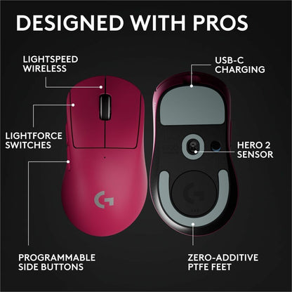 Alternate-Image5 Image for Logitech G PRO X SUPERLIGHT 2 DEX LIGHTSPEED Wireless Gaming Mouse, 60g Pro-Grade Lightweight Mouse With 5 Programmable Buttons, 32k DPI Sensor, USB-C Charging, for PC/Mac - Magenta