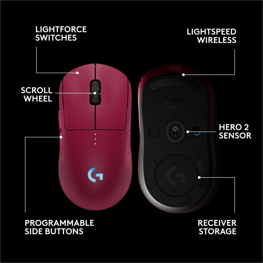 Alternate-Image5 Image for Logitech G PRO 2 LIGHTSPEED Wireless Gaming Mouse, Right- or Left-Handed Mouse with up to 4 Customizable and Switchable Magnetic Side Buttons, 32k DPI Sensor, USB-C Charging, for PC/Mac - Magenta