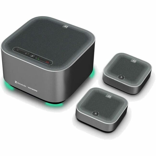 ROCWARE A10 USB Conference Speakerphone - AI Noise Cancellation, 4-Mic Omnidirectional Array, 2 Extension Mics, Medium to Large Rooms