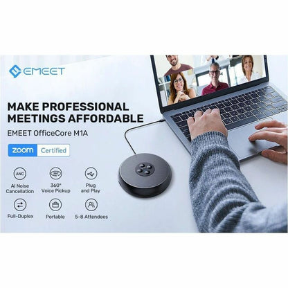 Alternate-Image9 Image for EMEET M1A - Zoom Certified USB Speakerphone, two AI Mics 360&deg; Voice Pickup with Noise Reduction and Echo Cancellation, ideal for for 5-8 People, Plug&Play, comes with Type C-A Adapter