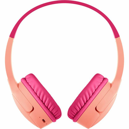 Front Image for Belkin Wireless Bluetooth On-Ear Headphones for Kids w/ Mic - 85dB Limit - w/ USB-C Cable - Headset - Pink