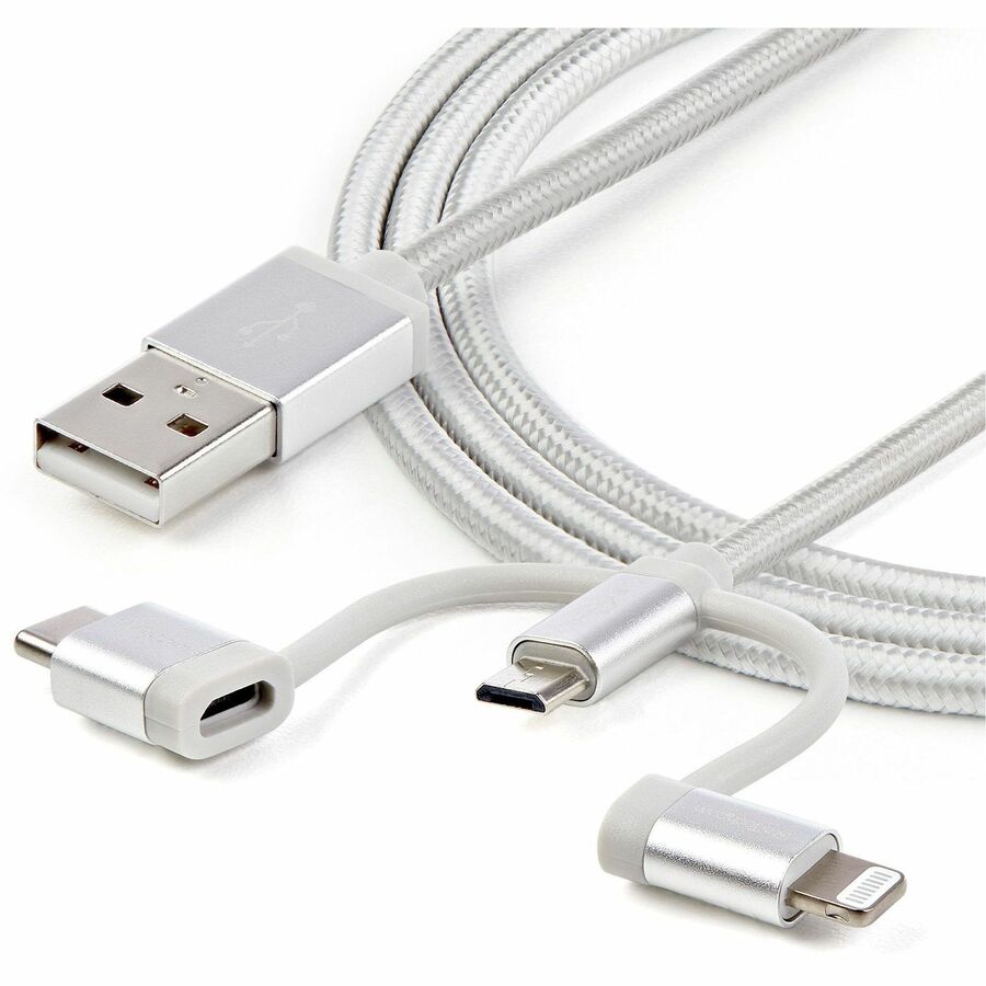Alternate-Image6 Image for StarTech 6ft (1.8m) USB Multi-Charging Cable, USB-A to Lightning/USB-C/Micro-USB, Apple MFi Certified, Braided Nylon Jacket; USB 3-in-1 Charger Cable/Cord