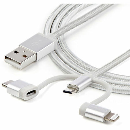 Alternate-Image6 Image for StarTech 6ft (1.8m) USB Multi-Charging Cable, USB-A to Lightning/USB-C/Micro-USB, Apple MFi Certified, Braided Nylon Jacket; USB 3-in-1 Charger Cable/Cord