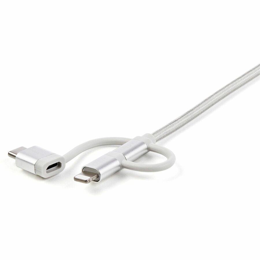 Alternate-Image4 Image for StarTech 6ft (1.8m) USB Multi-Charging Cable, USB-A to Lightning/USB-C/Micro-USB, Apple MFi Certified, Braided Nylon Jacket; USB 3-in-1 Charger Cable/Cord