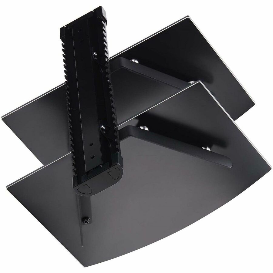 Bottom Image for StarTech.com Dual Floating Wall-Mounted AV Shelves, Adjustable Height Shelf For Under TV A/V Equipment, Black Tempered Glass Shelves