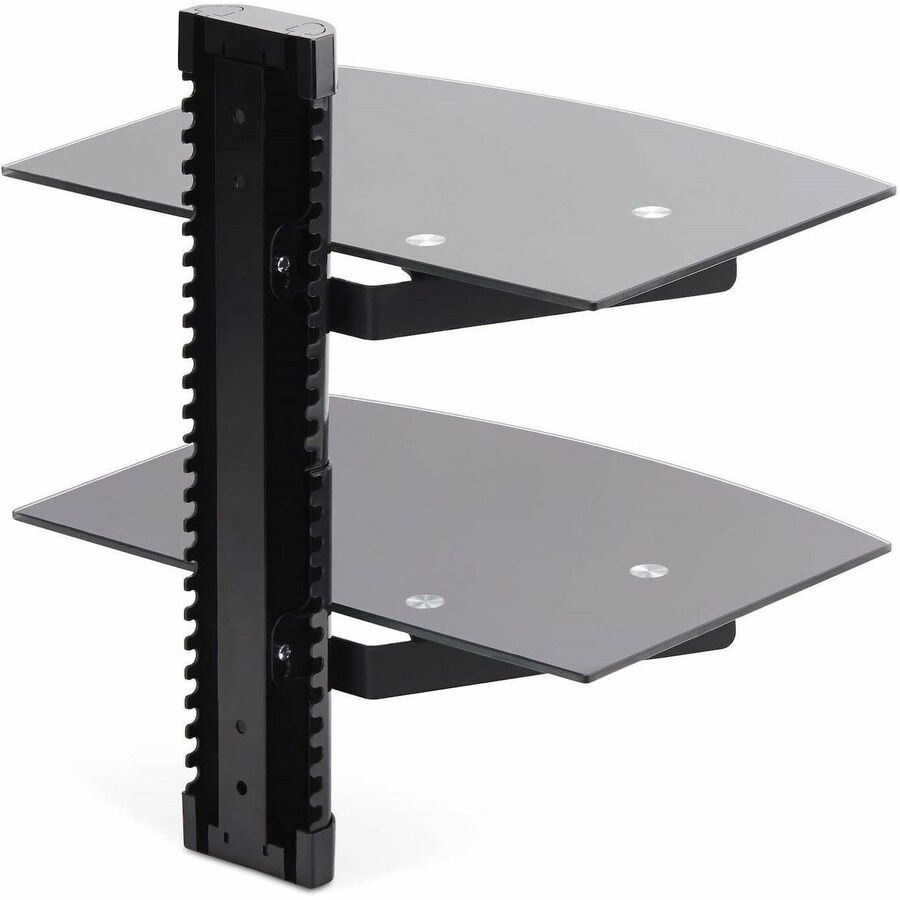 Alternate-Image1 Image for StarTech.com Dual Floating Wall-Mounted AV Shelves, Adjustable Height Shelf For Under TV A/V Equipment, Black Tempered Glass Shelves