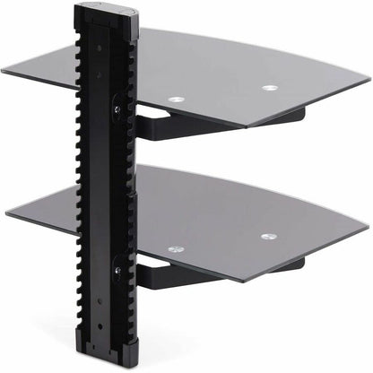 Alternate-Image1 Image for StarTech.com Dual Floating Wall-Mounted AV Shelves, Adjustable Height Shelf For Under TV A/V Equipment, Black Tempered Glass Shelves