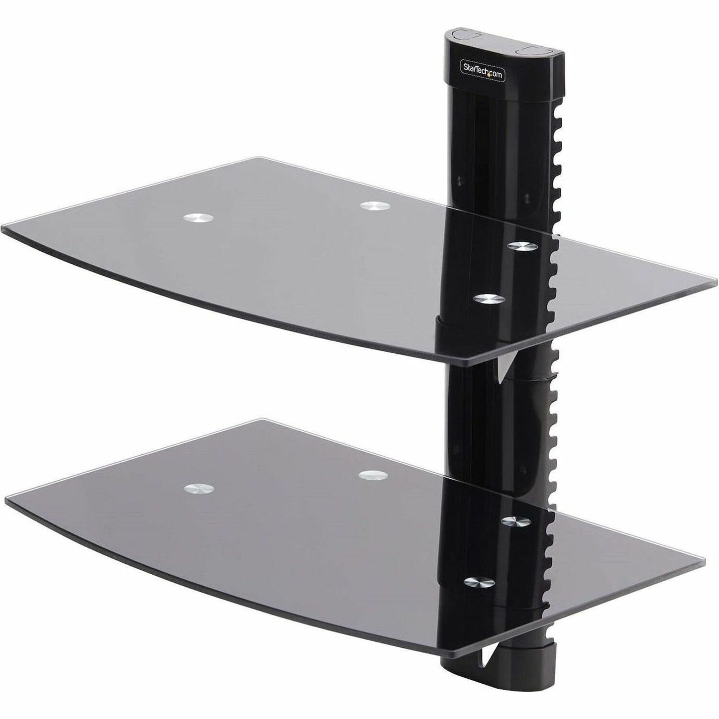 Main Image for StarTech.com Dual Floating Wall-Mounted AV Shelves, Adjustable Height Shelf For Under TV A/V Equipment, Black Tempered Glass Shelves
