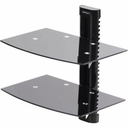 Main Image for StarTech.com Dual Floating Wall-Mounted AV Shelves, Adjustable Height Shelf For Under TV A/V Equipment, Black Tempered Glass Shelves