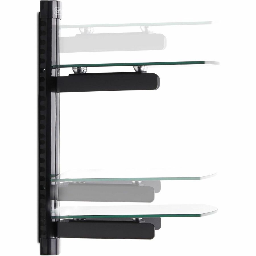 Right Image for StarTech.com Dual Floating Wall-Mounted AV Shelves, Adjustable Height Shelf For Under TV A/V Equipment, Black Tempered Glass Shelves