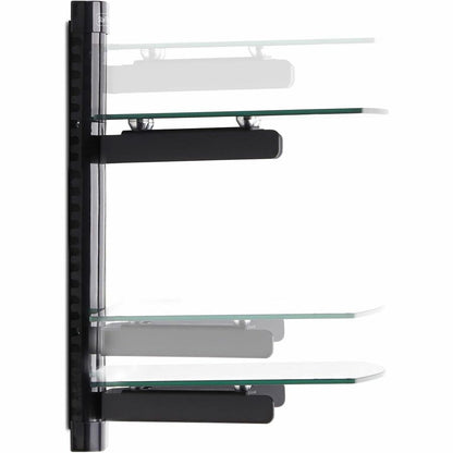 Right Image for StarTech.com Dual Floating Wall-Mounted AV Shelves, Adjustable Height Shelf For Under TV A/V Equipment, Black Tempered Glass Shelves