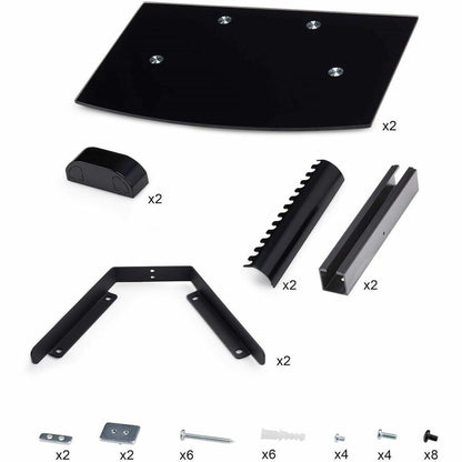 Alternate-Image2 Image for StarTech.com Dual Floating Wall-Mounted AV Shelves, Adjustable Height Shelf For Under TV A/V Equipment, Black Tempered Glass Shelves