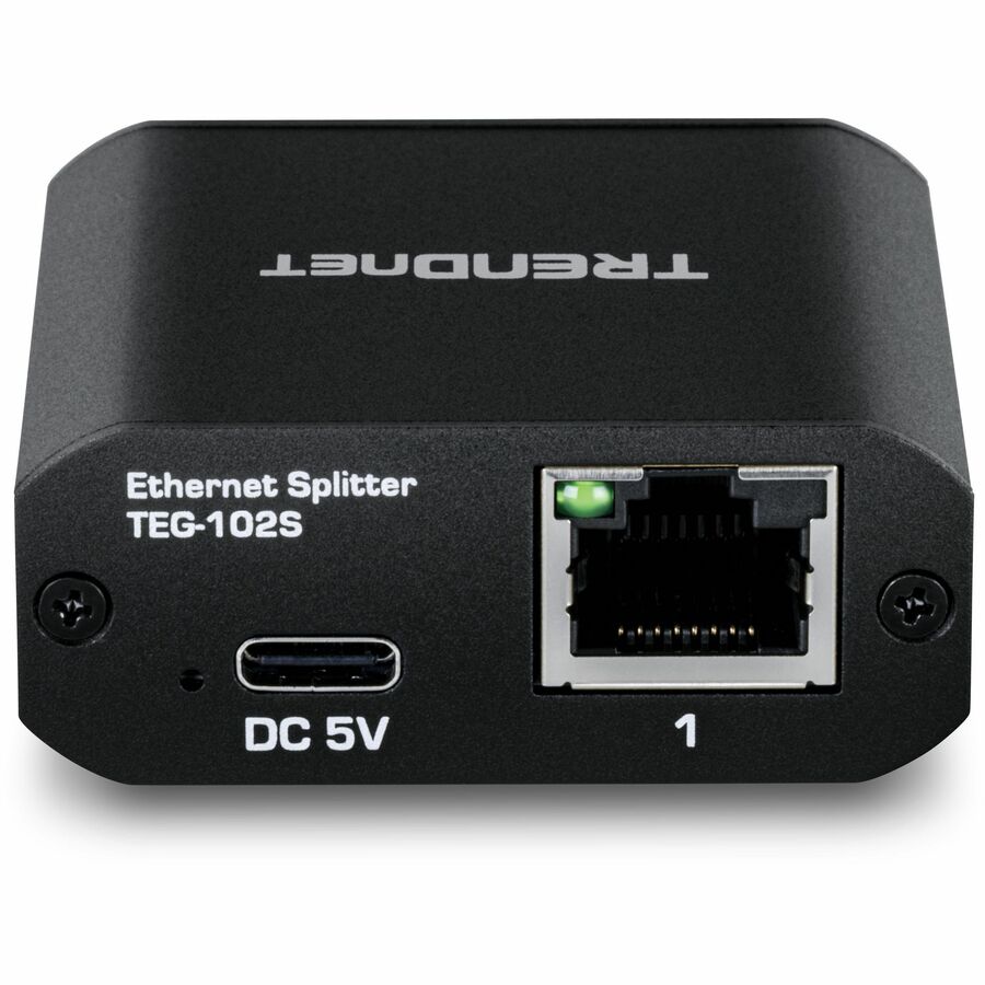 Alternate-Image2 Image for TRENDnet 2-Port Gigabit Splitter with USB Type C Power, TEG-102S, Splits One Network Connection Into Two, Ethernet Splitter, USB Type C Power Cable Included, NDAA & TAA Compliant