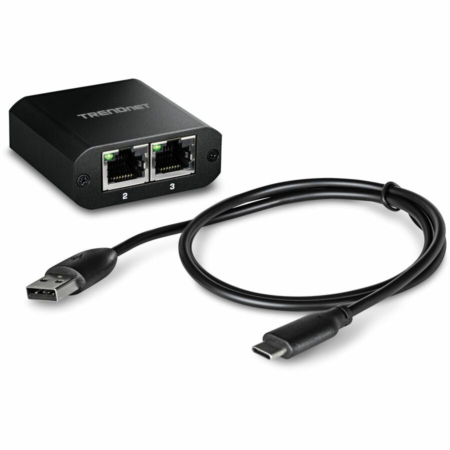 Alternate-Image1 Image for TRENDnet 2-Port Gigabit Splitter with USB Type C Power, TEG-102S, Splits One Network Connection Into Two, Ethernet Splitter, USB Type C Power Cable Included, NDAA & TAA Compliant
