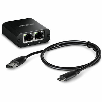 Alternate-Image1 Image for TRENDnet 2-Port Gigabit Splitter with USB Type C Power, TEG-102S, Splits One Network Connection Into Two, Ethernet Splitter, USB Type C Power Cable Included, NDAA & TAA Compliant