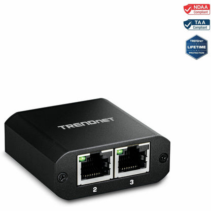 Main Image for TRENDnet 2-Port Gigabit Splitter with USB Type C Power, TEG-102S, Splits One Network Connection Into Two, Ethernet Splitter, USB Type C Power Cable Included, NDAA & TAA Compliant
