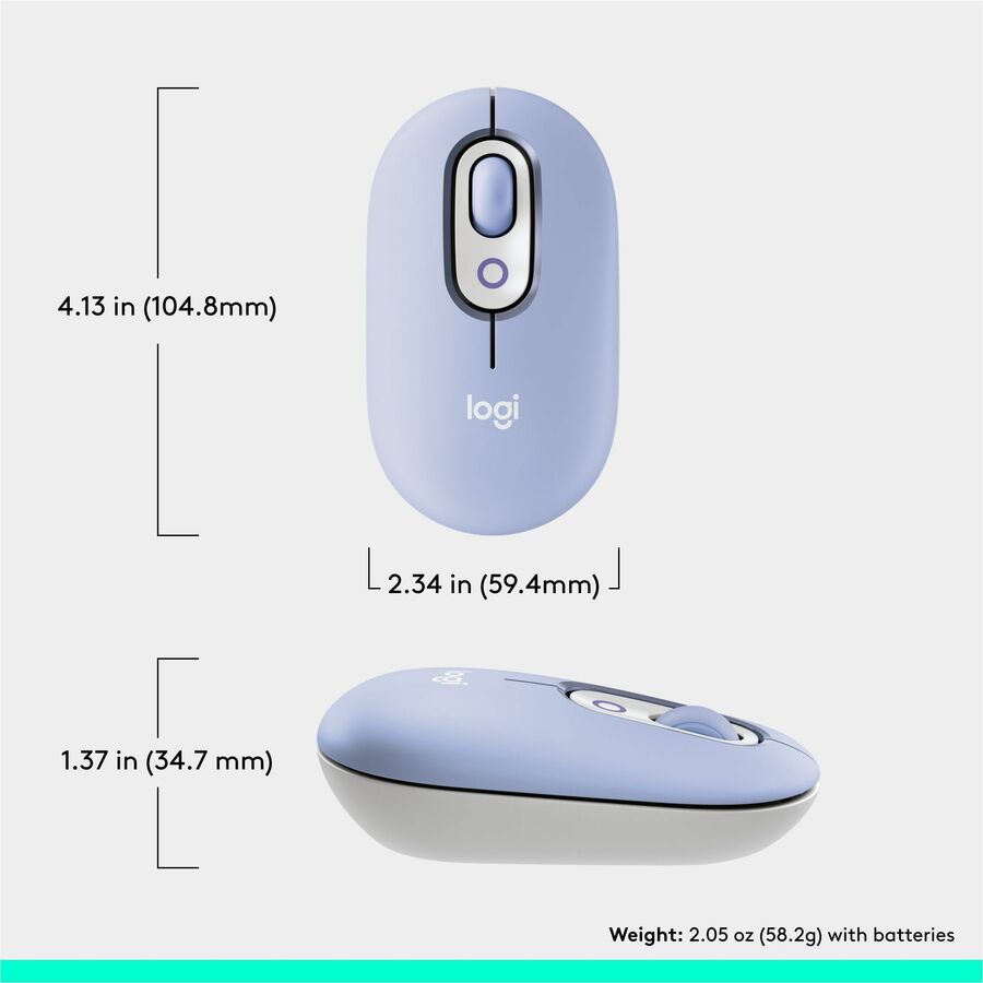 Alternate-Image8 Image for Logitech POP Mouse, Compact and Portable Wireless Bluetooth Mouse With Programmable Buttons and Quiet Clicks, Easy-Switch Between up to 3 Devices, Lilac