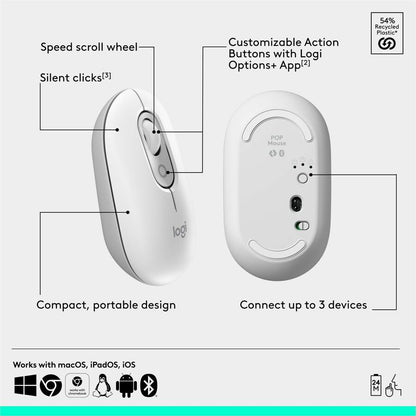 Alternate-Image5 Image for Logitech POP Mouse, Compact and Portable Wireless Bluetooth Mouse With Programmable Buttons and Quiet Clicks, Easy-Switch Between up to 3 Devices, Off-White