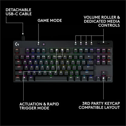 Alternate-Image6 Image for Logitech G PRO X TKL RAPID Tenkeyless Wired Gaming Keyboard With Magnetic Analog Switches, Rapid Trigger Mode, Adjustable Actuation, and Customizable RGB Lighting, Black