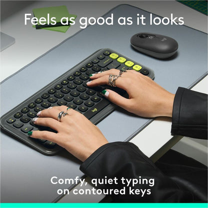 Alternate-Image2 Image for Logitech POP ICON KEYS Wireless Bluetooth Keyboard, Comfortable Typing, Programmable Keys, Easy-Switch Between up to 3 Devices (Graphite & Green)