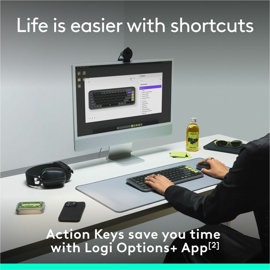 Alternate-Image3 Image for Logitech POP ICON KEYS Wireless Bluetooth Keyboard, Comfortable Typing, Programmable Keys, Easy-Switch Between up to 3 Devices (Graphite & Green)