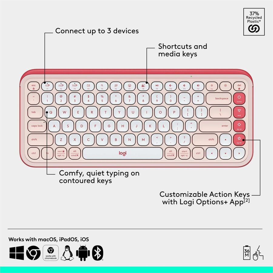 Alternate-Image5 Image for Logitech POP ICON COMBO, Bluetooth Keyboard and Mouse Combo, Comfortable Typing, Programmable Keys and Buttons, Quiet Clicks (Rose & Off-white)