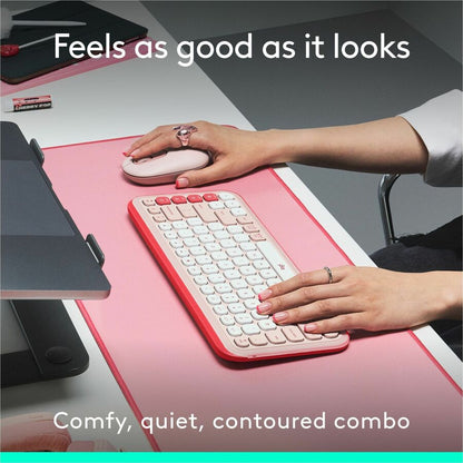 Alternate-Image2 Image for Logitech POP ICON COMBO, Bluetooth Keyboard and Mouse Combo, Comfortable Typing, Programmable Keys and Buttons, Quiet Clicks (Rose & Off-white)