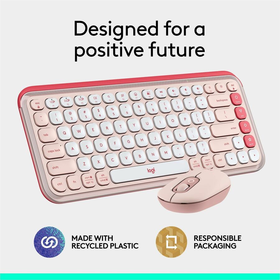 Alternate-Image10 Image for Logitech POP ICON COMBO, Bluetooth Keyboard and Mouse Combo, Comfortable Typing, Programmable Keys and Buttons, Quiet Clicks (Rose & Off-white)