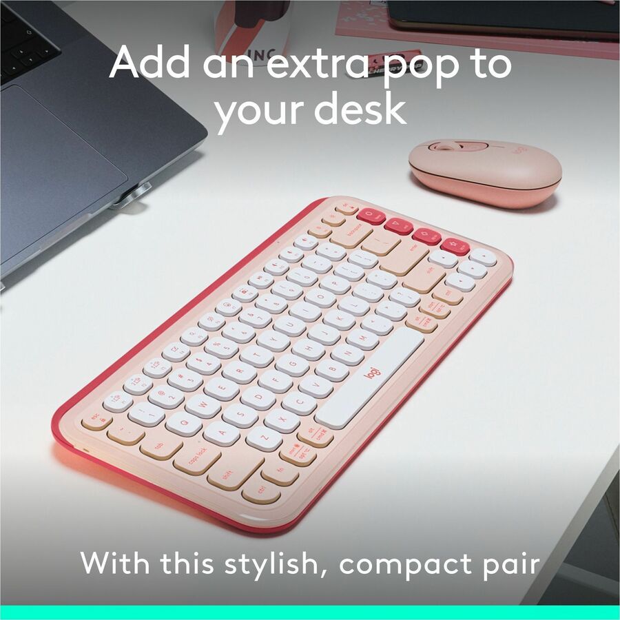 Alternate-Image1 Image for Logitech POP ICON COMBO, Bluetooth Keyboard and Mouse Combo, Comfortable Typing, Programmable Keys and Buttons, Quiet Clicks (Rose & Off-white)