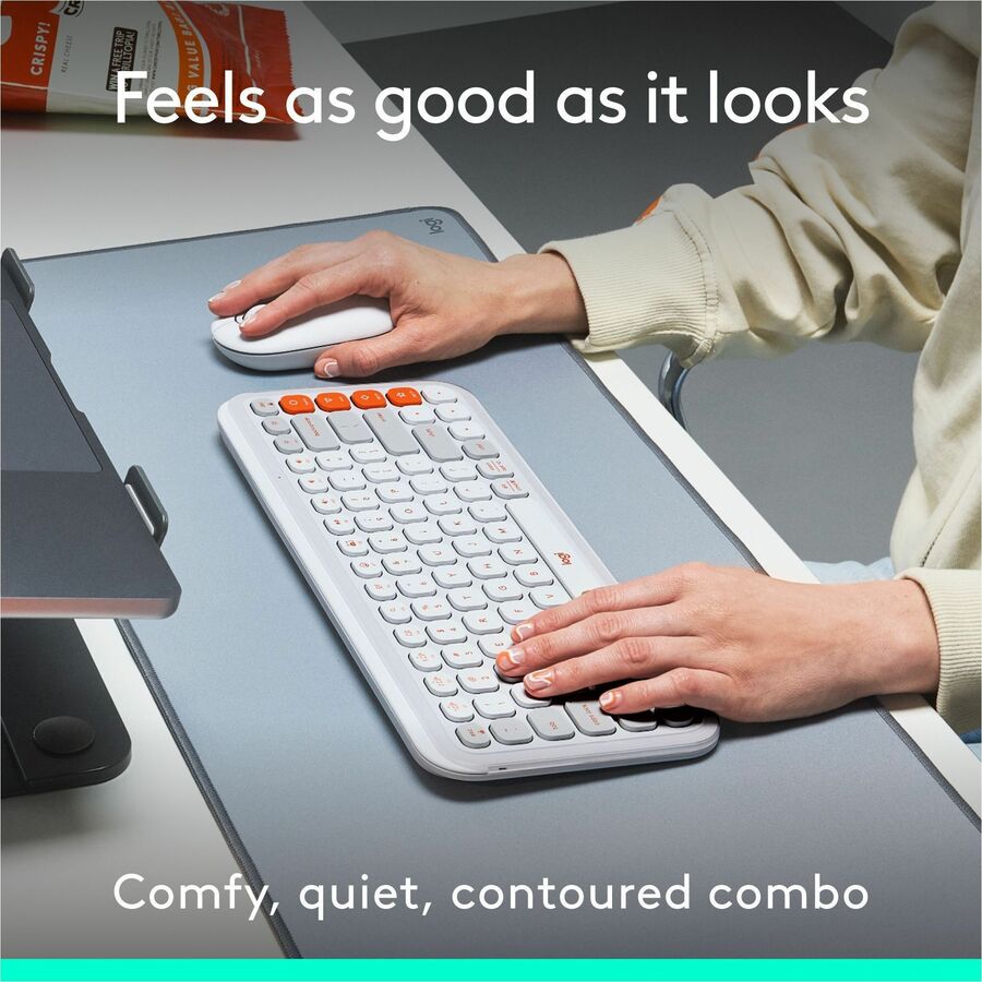 Alternate-Image2 Image for Logitech POP ICON COMBO, Bluetooth Keyboard and Mouse Combo, Comfortable Typing, Programmable Keys and Buttons, Quiet Clicks (Off-white & Orange)