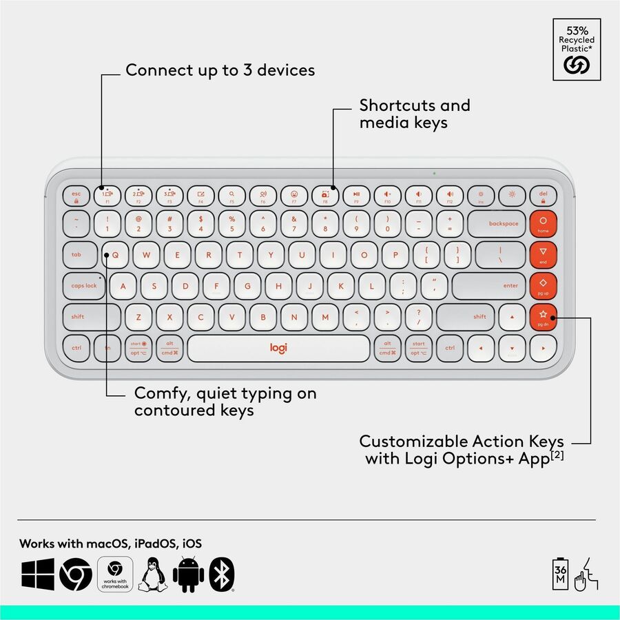 Alternate-Image5 Image for Logitech POP ICON COMBO, Bluetooth Keyboard and Mouse Combo, Comfortable Typing, Programmable Keys and Buttons, Quiet Clicks (Off-white & Orange)