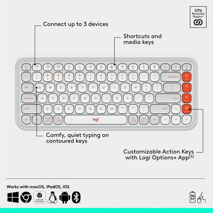 Alternate-Image5 Image for Logitech POP ICON COMBO, Bluetooth Keyboard and Mouse Combo, Comfortable Typing, Programmable Keys and Buttons, Quiet Clicks (Off-white & Orange)