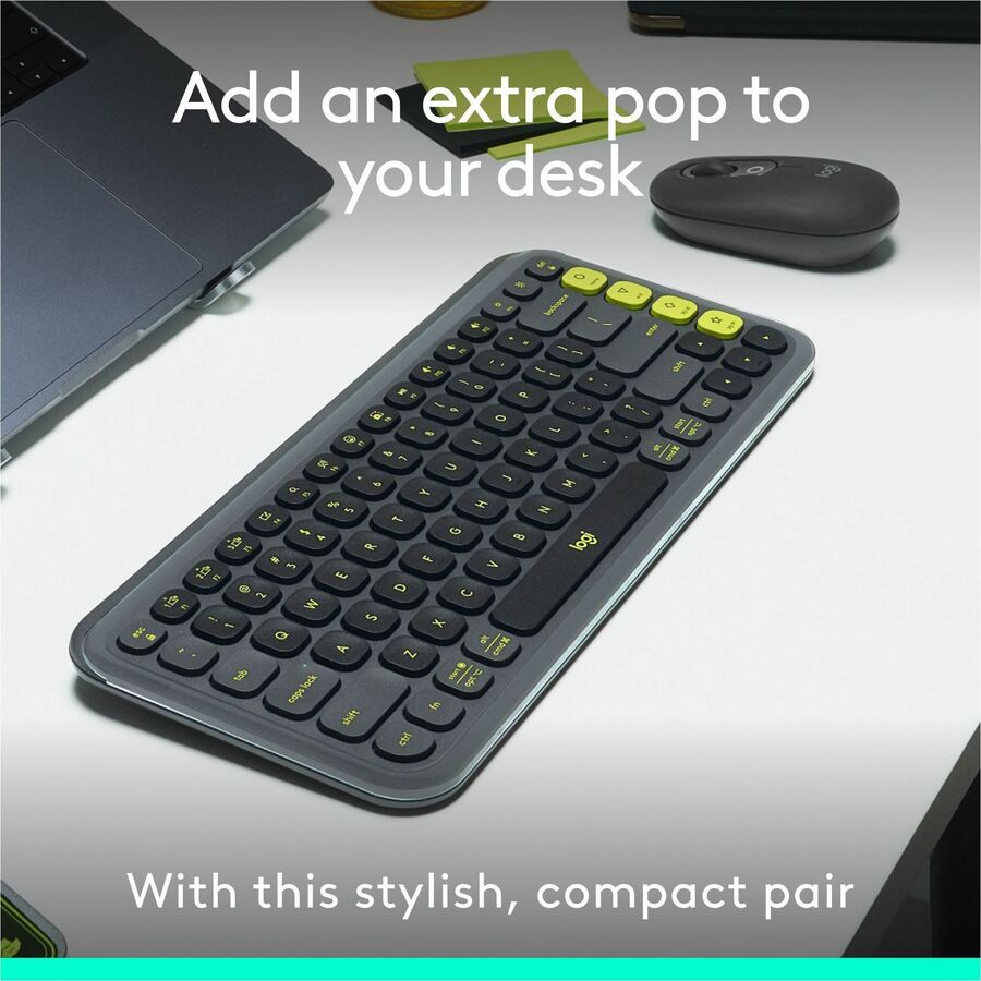 Alternate-Image1 Image for Logitech POP ICON COMBO, Bluetooth Keyboard and Mouse Combo, Comfortable Typing, Programmable Keys and Buttons, Quiet Clicks (Graphite & Green)